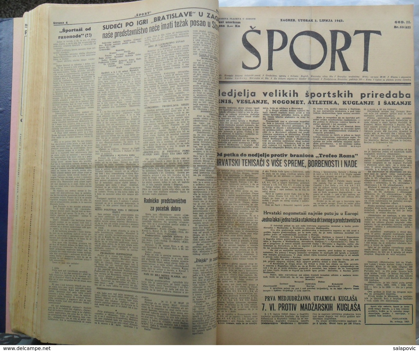 SPORT NDH NOVINE KOMPLETNA 1942 GODINA(FALI SAMO BROJ 33), UVEZANO 50 BROJEVA NDH NEWS COMPLETE 1942 YEAR, RRARE