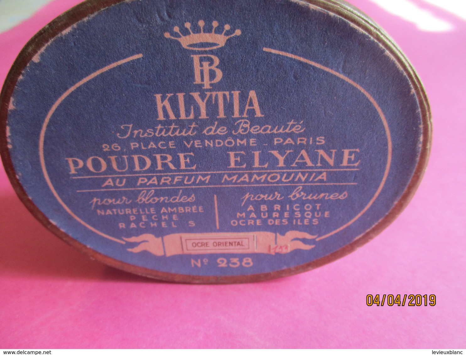 Maquillage/Boite De Poudre De Riz/KLYTIA/Institut De Beauté/Place Vendôme/Paris/Poudre Elyane/Vers 1930-50       PARF191 - Produits De Beauté