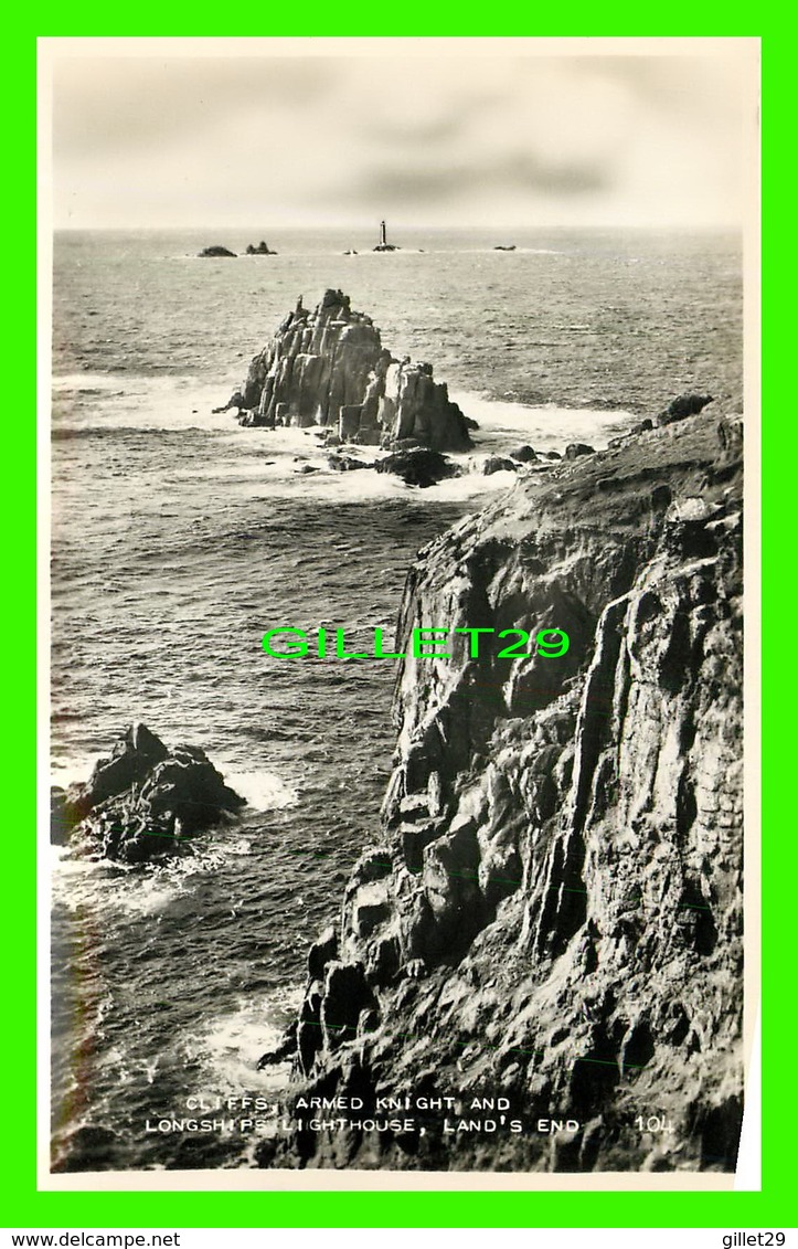 LAND'S END, UK - CLIFFS, ARMED KNIGHT AND LONGSHIPS LIGHTHOUSE - REAL PHOTOGRAPH - - Land's End