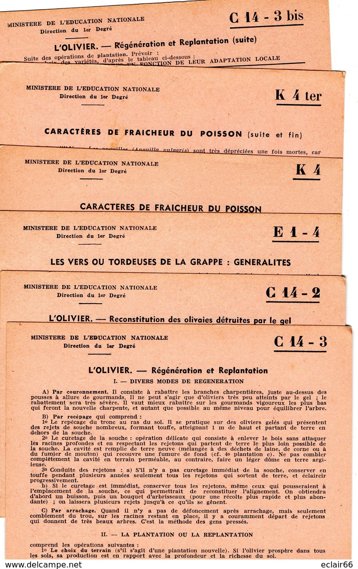 26 Fiches MINISTERE EDUCATION NATIONAL  Centre De Documentation Pédagogique  De Caen Année 1956- 1957 Impeccable Scannes - Learning Cards