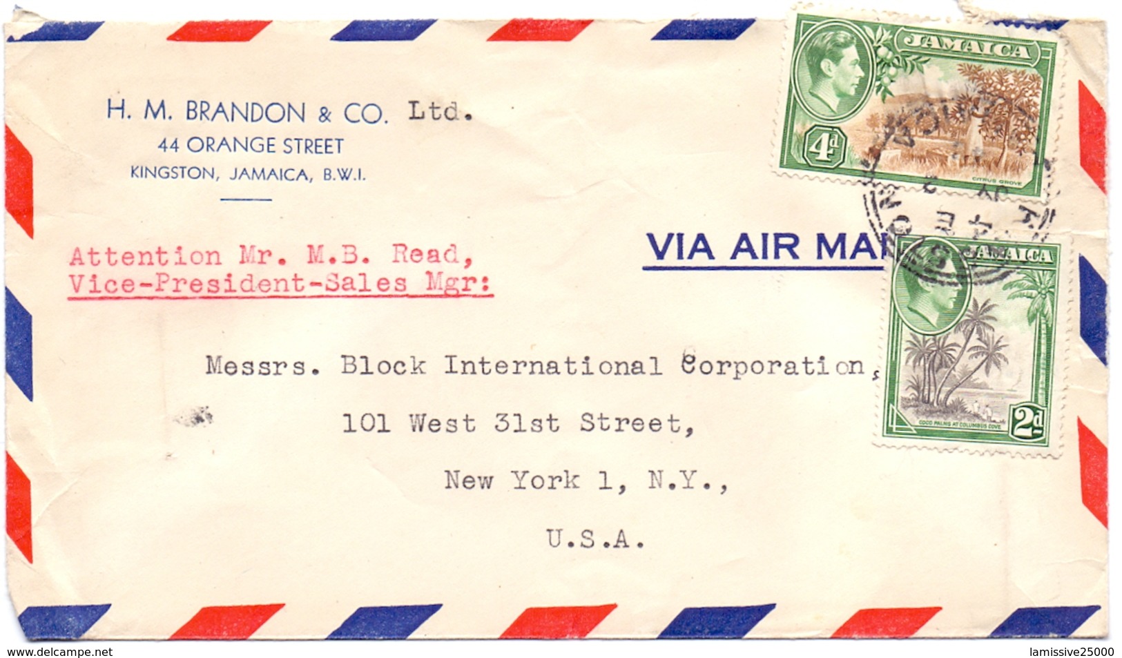 Covers Usa  Lettre Pour Les Usa - Jamaica (...-1961)