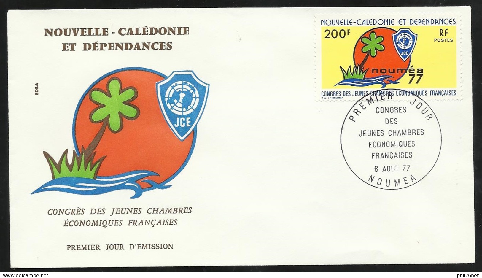 Nouvelle Calédonie FDC Lettre  Illustrée Premier Jour Nouméa Le 06/08/1977 N° 413 Congrès Jeunes Chambres Economiques - Briefe U. Dokumente