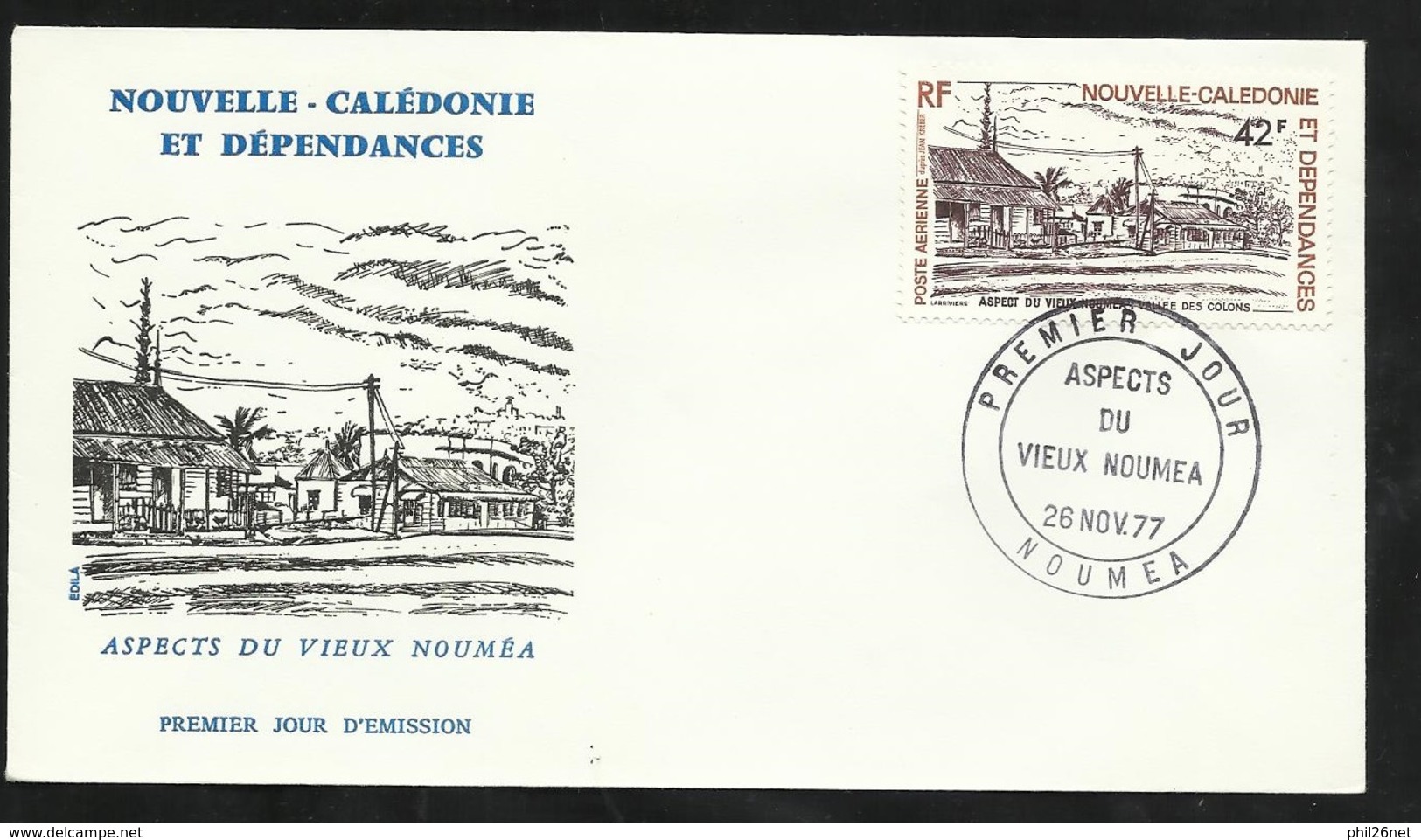 Nouvelle Calédonie FDC Lettre  Illustrée Premier Jour Nouméa 26/11/1977 PA N° 183 Aspects Du Vieux Nouméa  TB Sodé ! ! ! - Briefe U. Dokumente