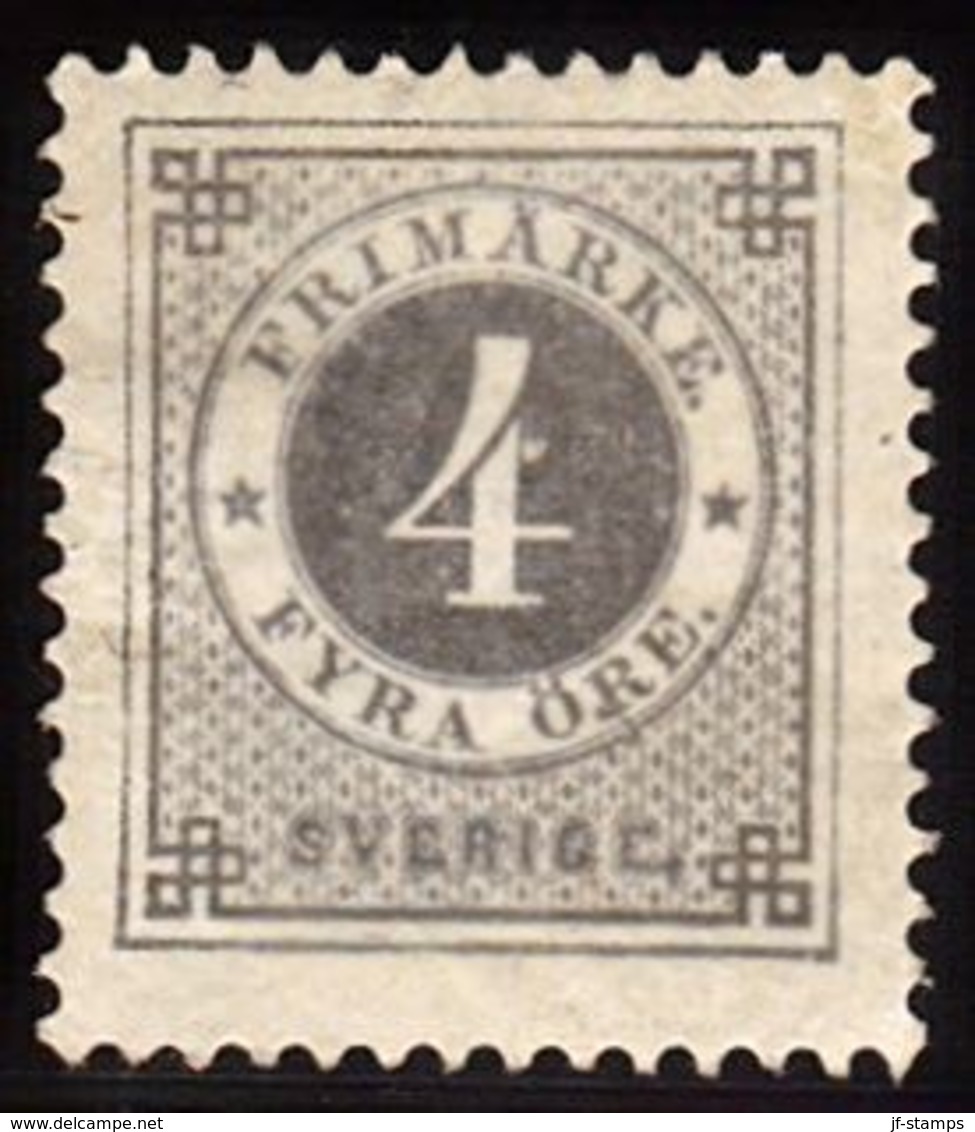 1877. Circle Type. Perf. 13. 4 øre Gray. Beautiful Centered, Small Thin Spot. (Michel 18B) - JF100795 - Unused Stamps