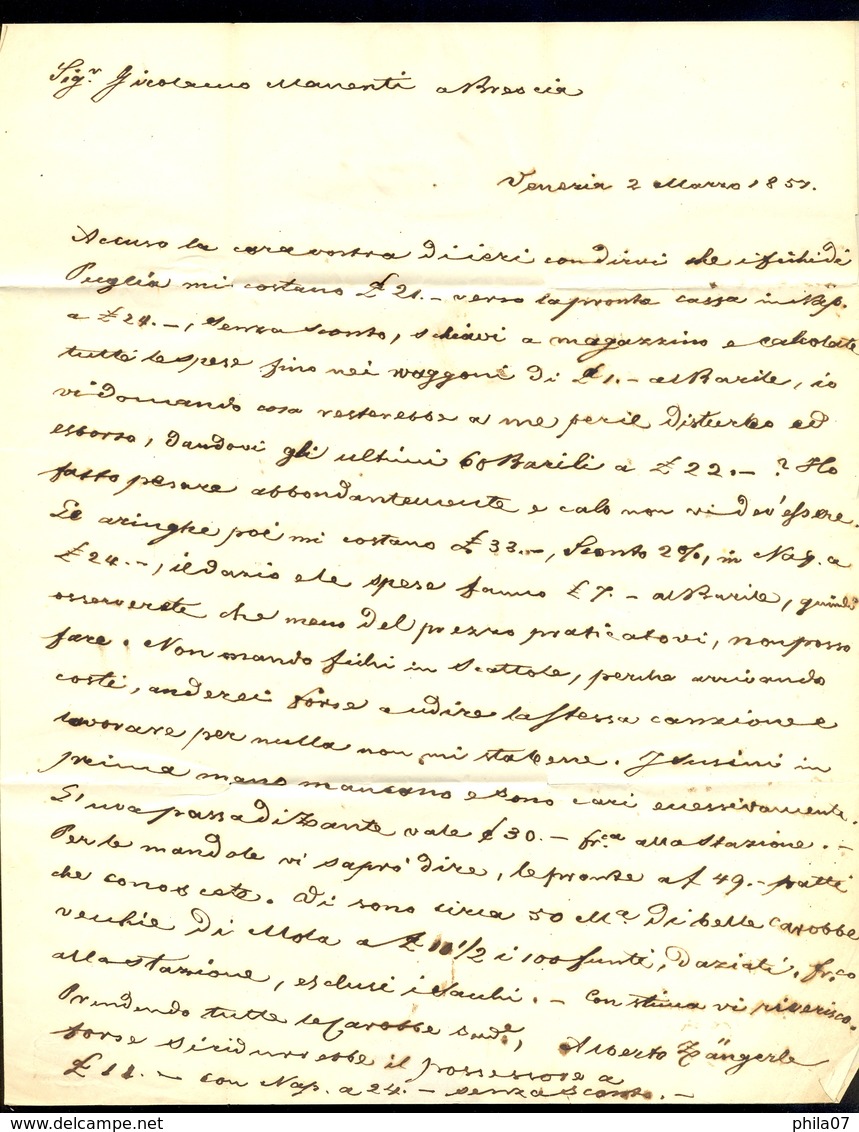 Austria, Italy - Letter With Complete Content Sent From Venezia To Brescia 1857 / 3 Scans - Other & Unclassified