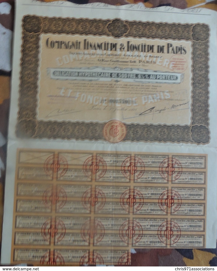 Obligation Hypothécaire De 500 Francs Au Porteur Compagnie Financière & Foncière De Paris 1928 - A - C