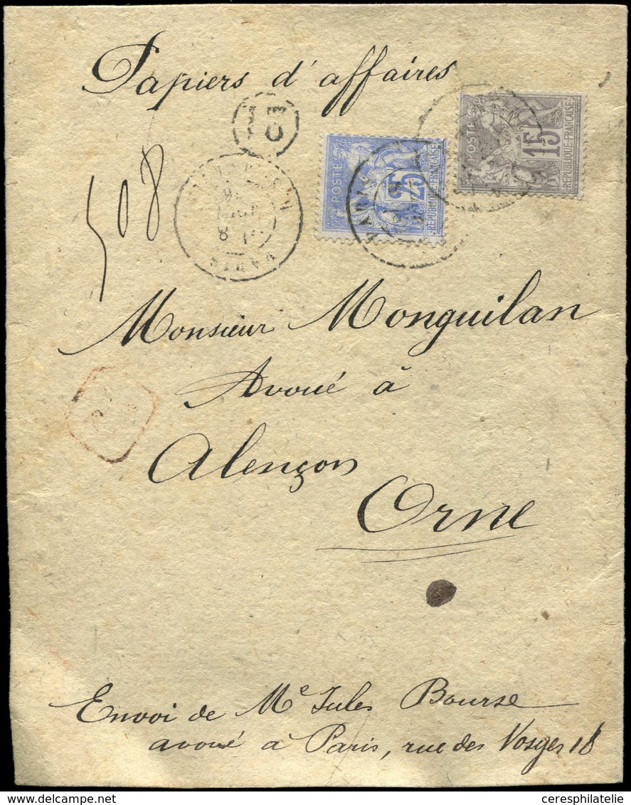 Let TYPE SAGE SUR LETTRES - N°66 Et 68 Obl. Càd PARIS 8/8/76 Sur Bande De Papiers D'Affaires, TB - 1877-1920: Période Semi Moderne