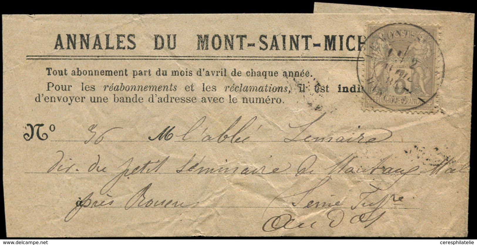 Let Recommandés, Chargés, Par Départements - 48/MANCHE N°87 Obl. Càd T18 LE MONT ST MICHEL 2/4/84 Sur Bande D'Imprimé, T - 1877-1920: Période Semi Moderne