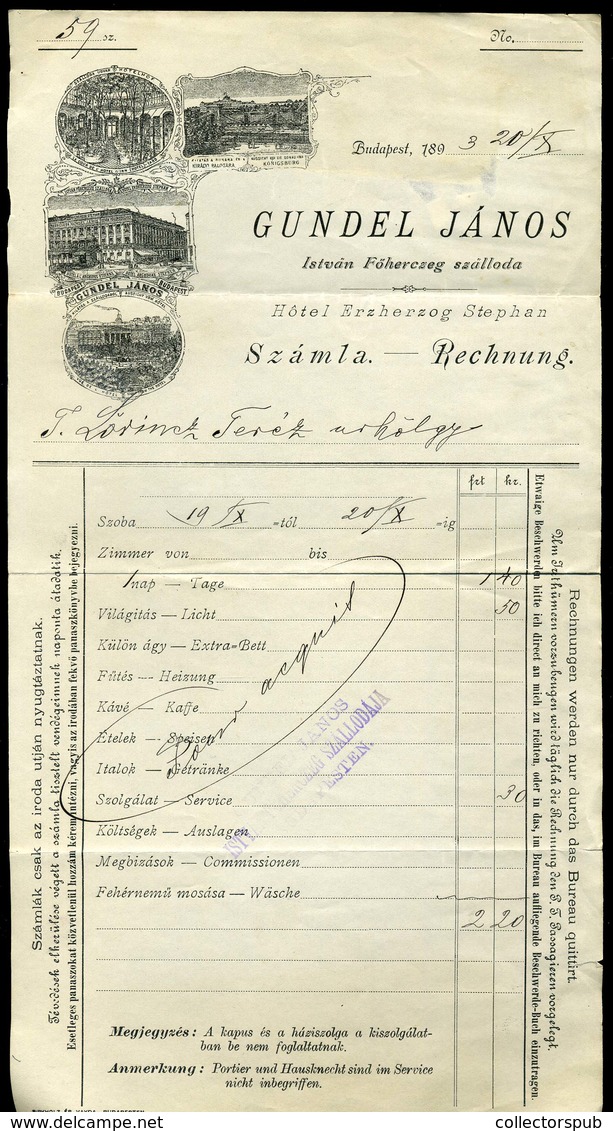 BUDAPEST 1893. Gundel János, István Főherczeg Szálloda, Fejléces,céges Számla  /   Decorative Letterhead Bill - Non Classés