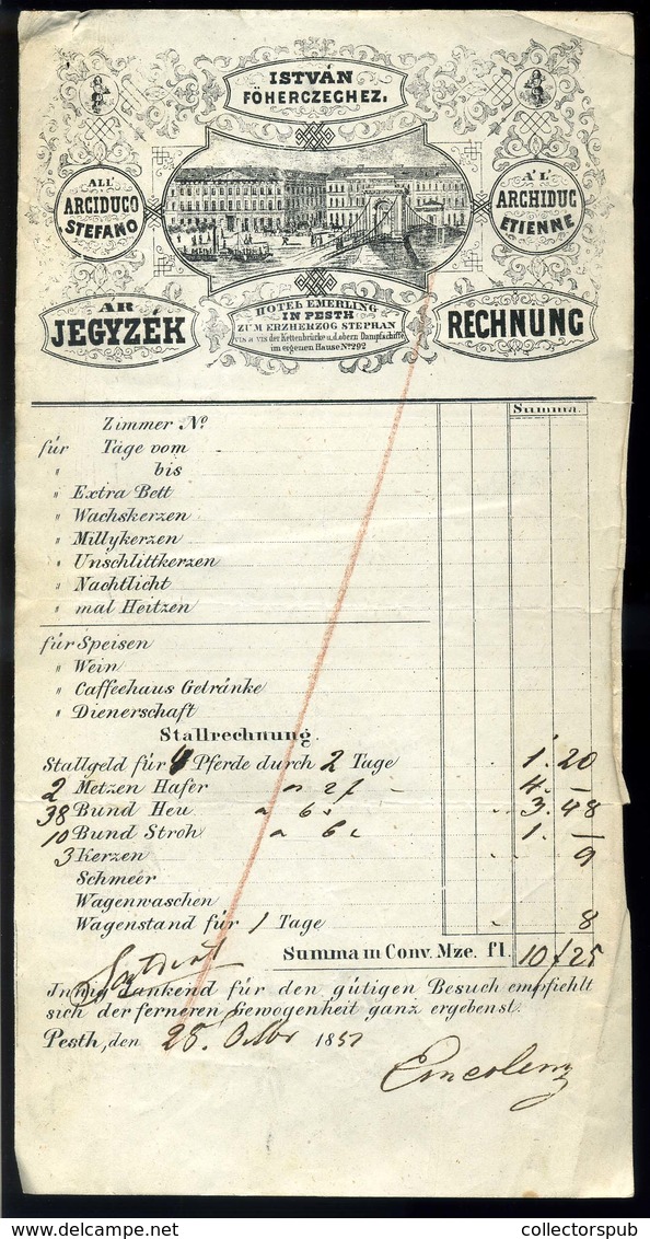 PEST 1847. István Főherceg Hotel Díszes Fejléces , Metszetes  Számlája  /   Decorative Letterhead Bill - Non Classés