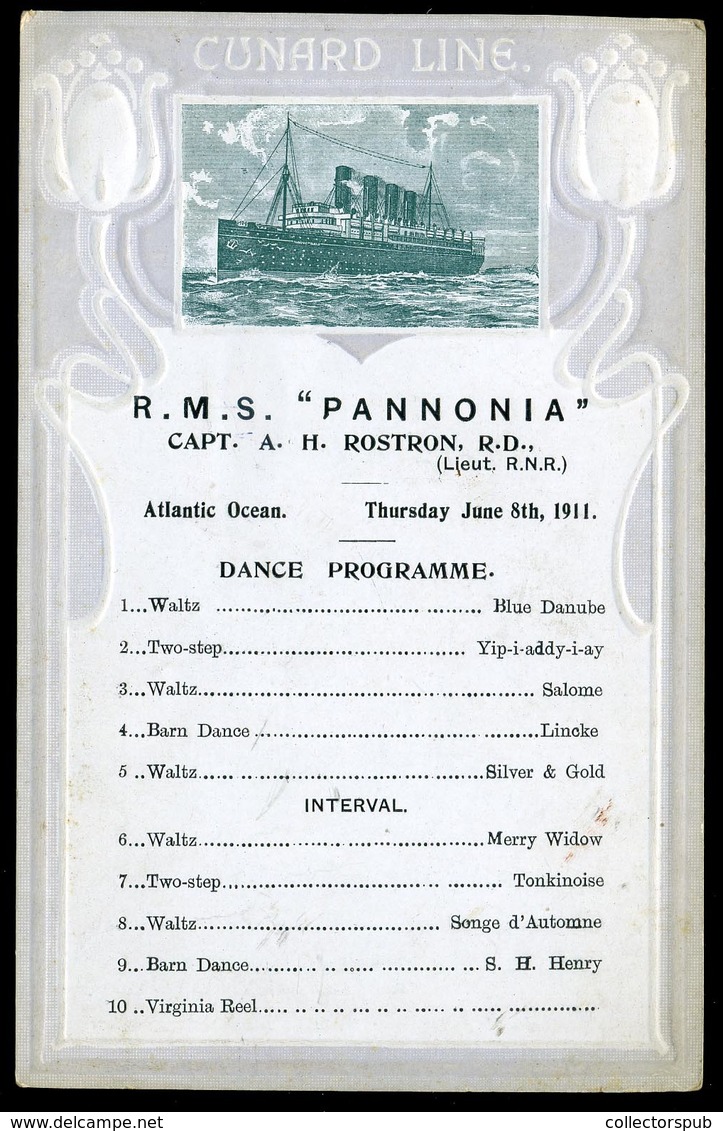 CUNARD RMS Pannonia Hajó , Dekoratív Dance Programme1913.  /  RMS Pannonia Decorative Dance Program - Menus