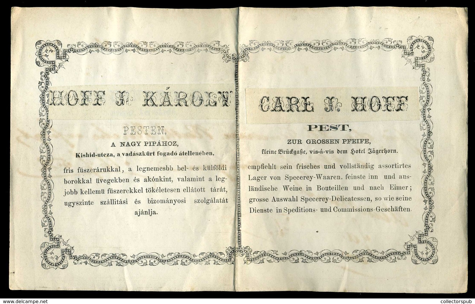 PEST 1876. Élelmiszer és Borkereskedés, "a Nagy Síphoz"  Fejléces,céges Számla  /   Decorative Letterhead Bill, Grocery  - Lettres & Documents