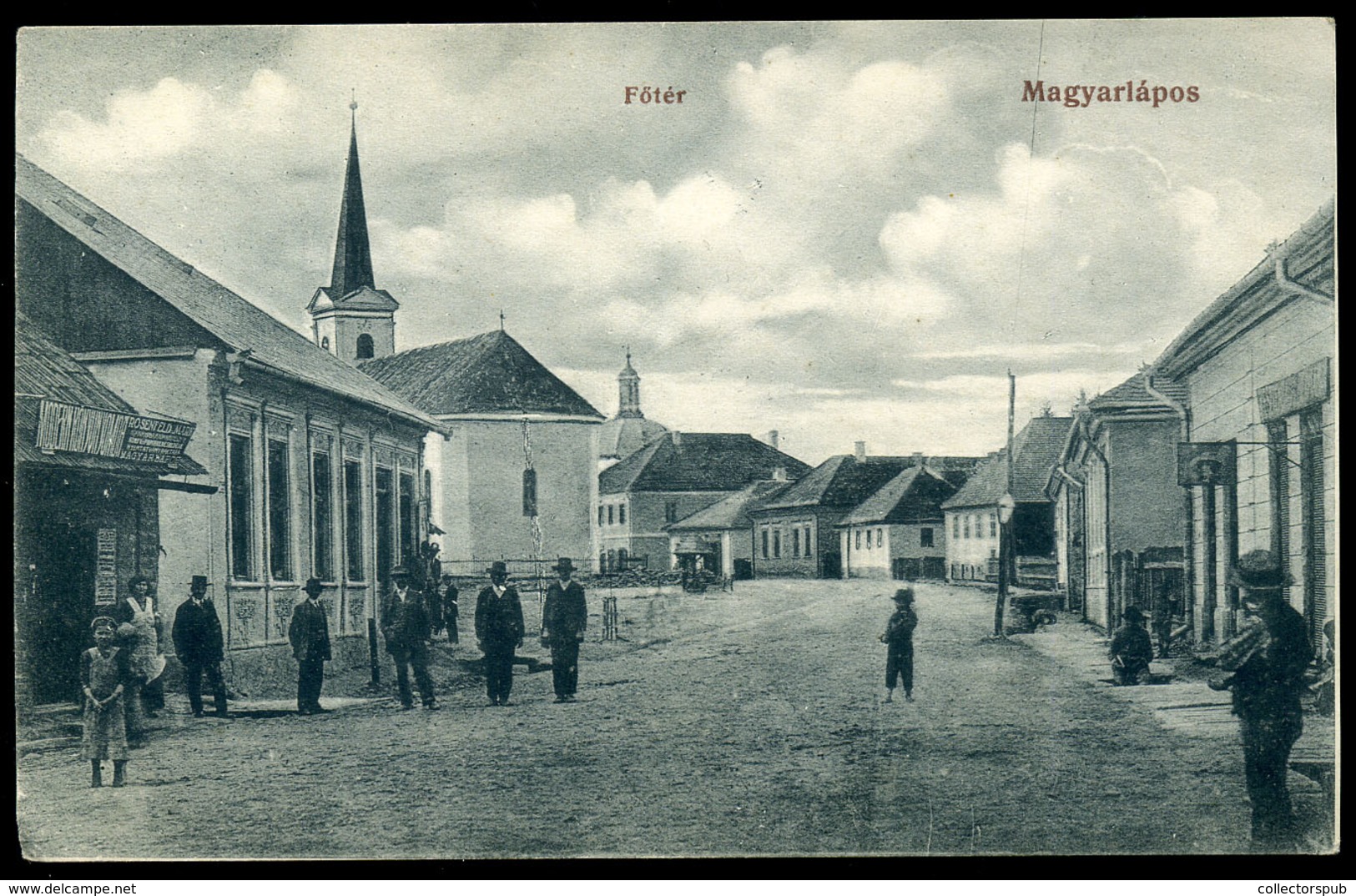 MAGYARLÁPOS / Târgu Lăpuș 1915. Főtér, Rosenfeld Márk Könyvnyomdája Régi Képeslap  /  Main Sq. Márk Rosenfeld Printing H - Hongrie