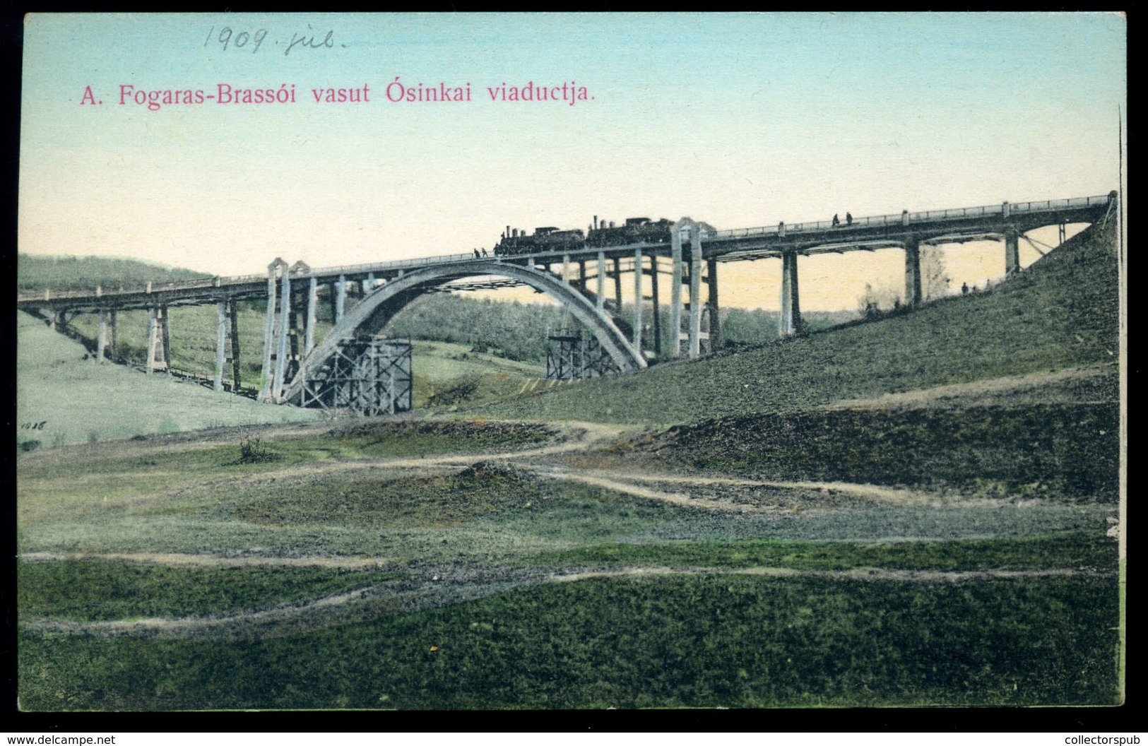 A Fogaras-Brassói Vasúti Híd, Viadukt, Gőzmozdony , Ósinka Régi Képeslap  /  Fogaras-Brasov Rail Bridge Steam Engine  Vi - Hongarije