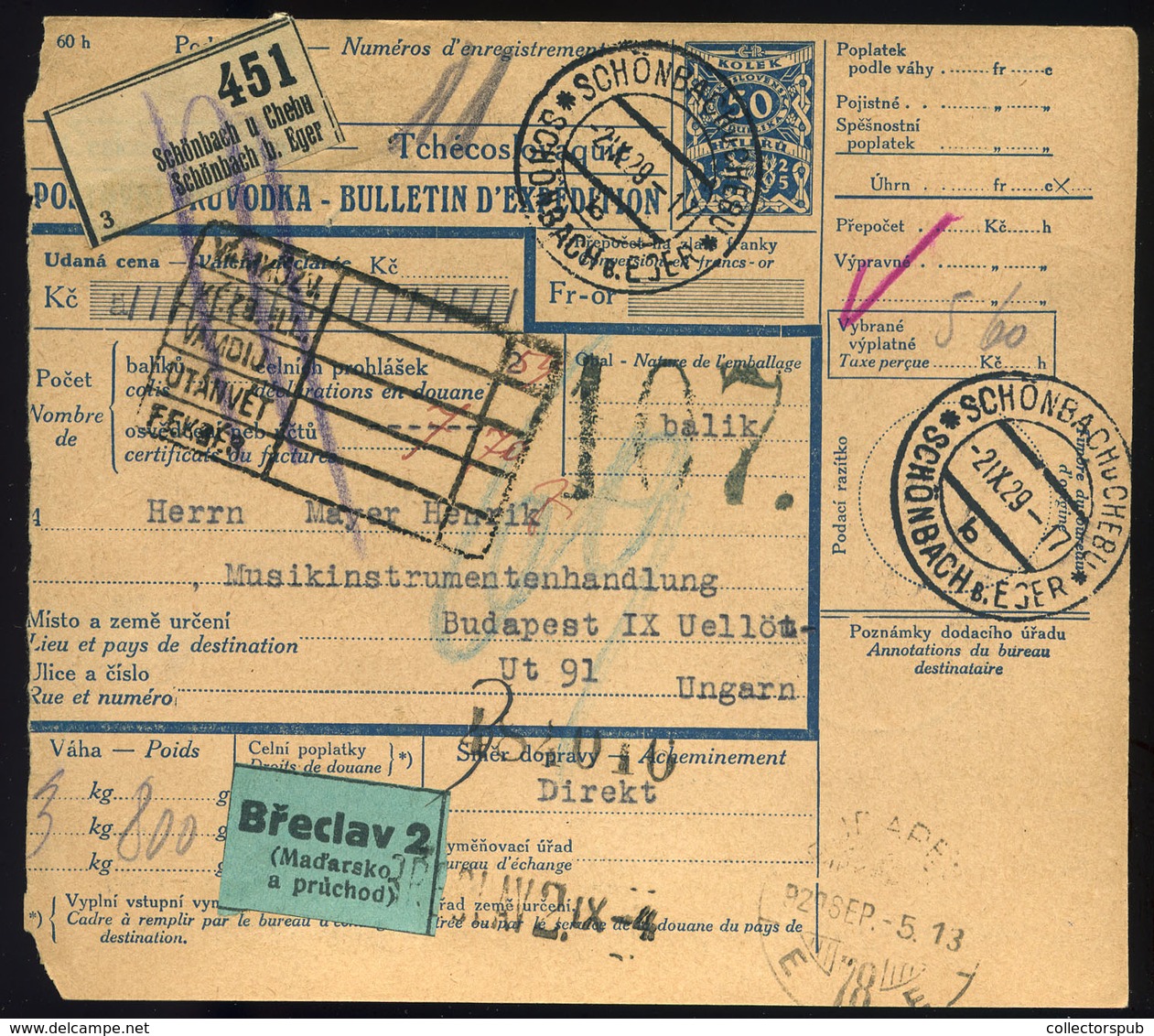 CSEHSZLOVÁKIA 1929. Csomagszállító Budapestre Küldve  /  CZECHOSLOVAKIA 1929 Parcel Postcard To Budapest - Lettres & Documents