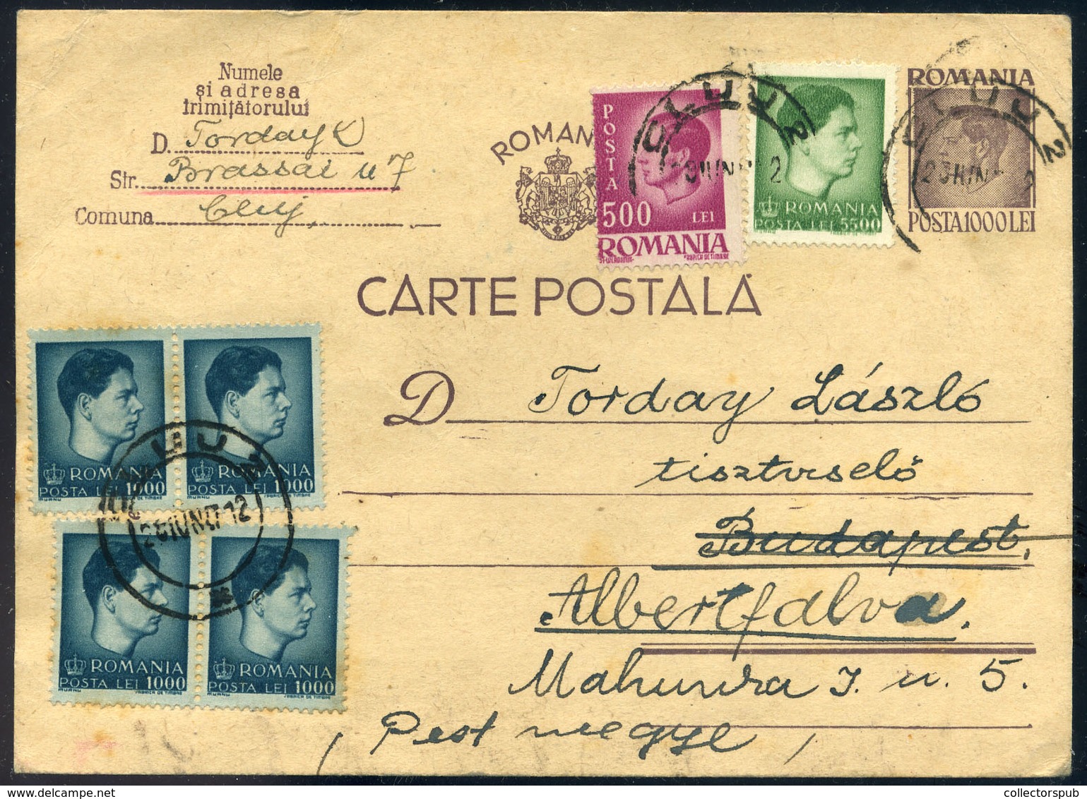 ROMÁNIA 1947. Kiegészített,inflációs  Díjjegyes Lap Albertfalvára Küldve  /  ROMANIA 1947 Uprated Infla Stationery Card - Lettres & Documents