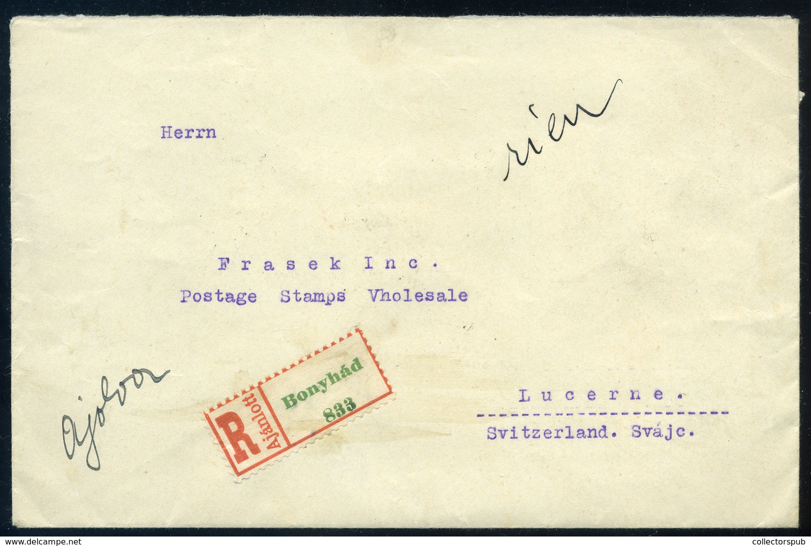 BONYHÁD 1933. Ajánlott Levél Arcképek Hétbélyeges Bérmentesítéssel Svájcba Küldve  /  Reg. Letter Portraits 7 Stamp Fran - Lettres & Documents