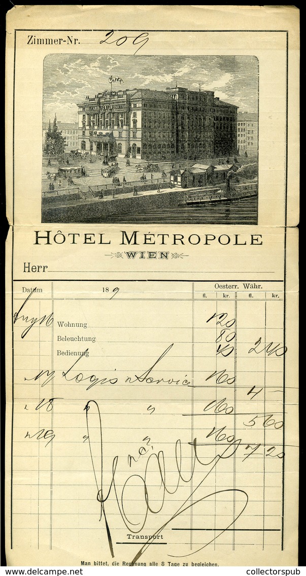 AUSZTRIA Bécs 1889. Hotel Métropole, Dekoratív Fejléces Számla  /   Decorative Letterhead Bill,  Vienna - Autriche