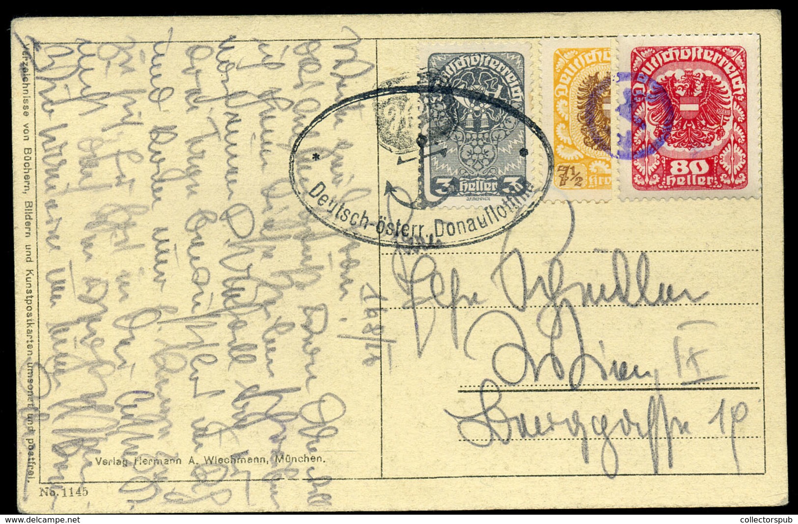 AUSTRIA 1921. Képeslap, Felezéssel (!) Deutsche-österr Donau Flottile Bélyegzéssel . R!  /  AUSTRIA  Vintage Pic. P.card - Lettres & Documents