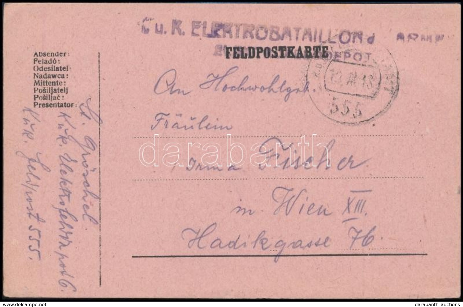 1918 Tábori Posta Levelezőlap / Field Postcard 'K.u.k. ELEKTROBATAILLON' + 'FP 555' - Autres & Non Classés