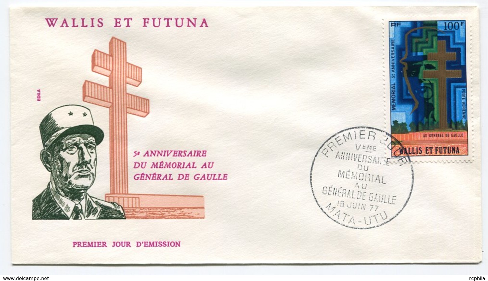 RC 12361 WALLIS ET FUTUNA 1977 DE GAULLE MATA UTU 1er JOUR FDC TB - FDC