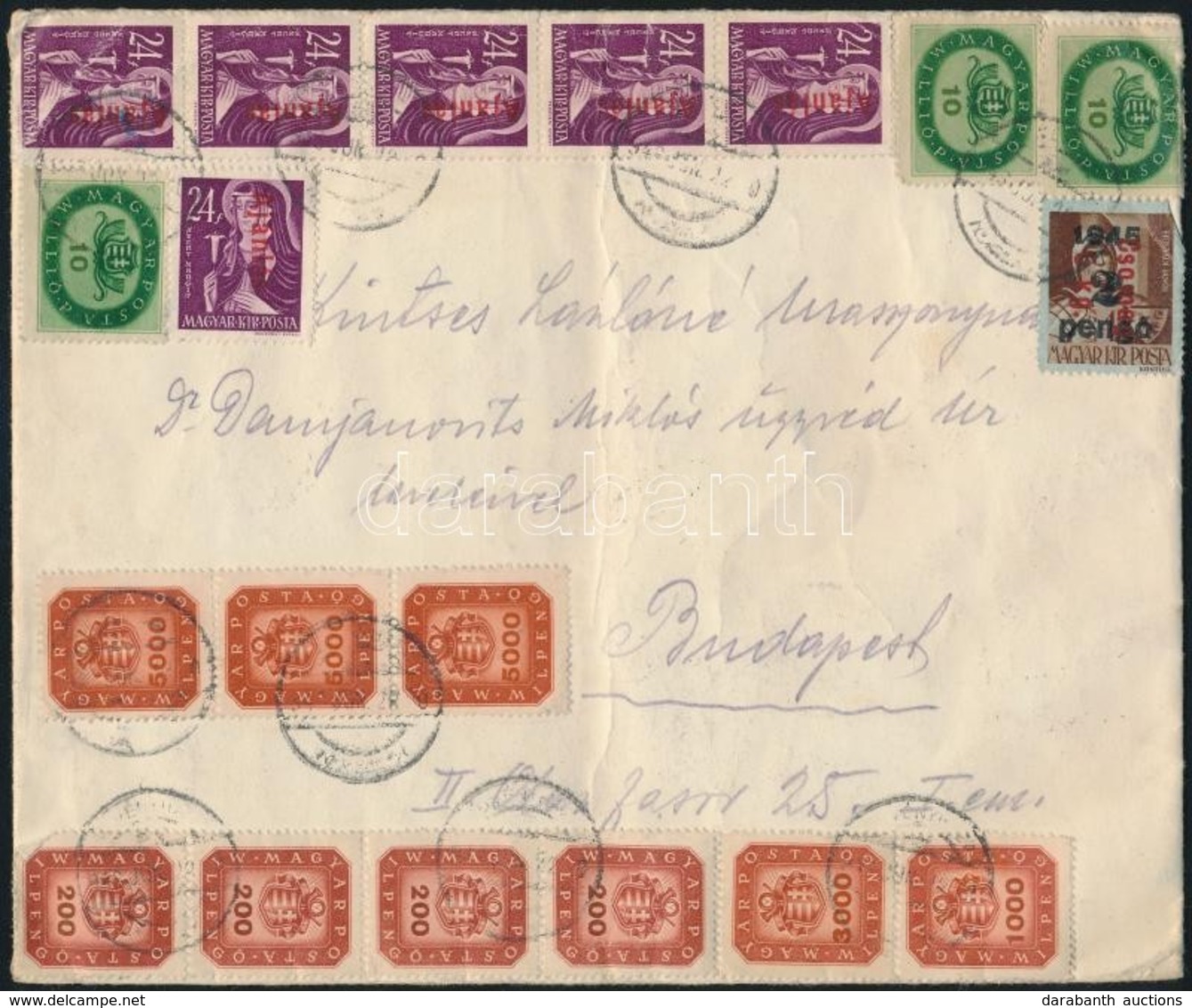 1946 (20. Díjszabás) Budapest Helyi Levél 54 Bélyeges Bérmentesítéssel / Local Cover With 54 Stamps - Autres & Non Classés