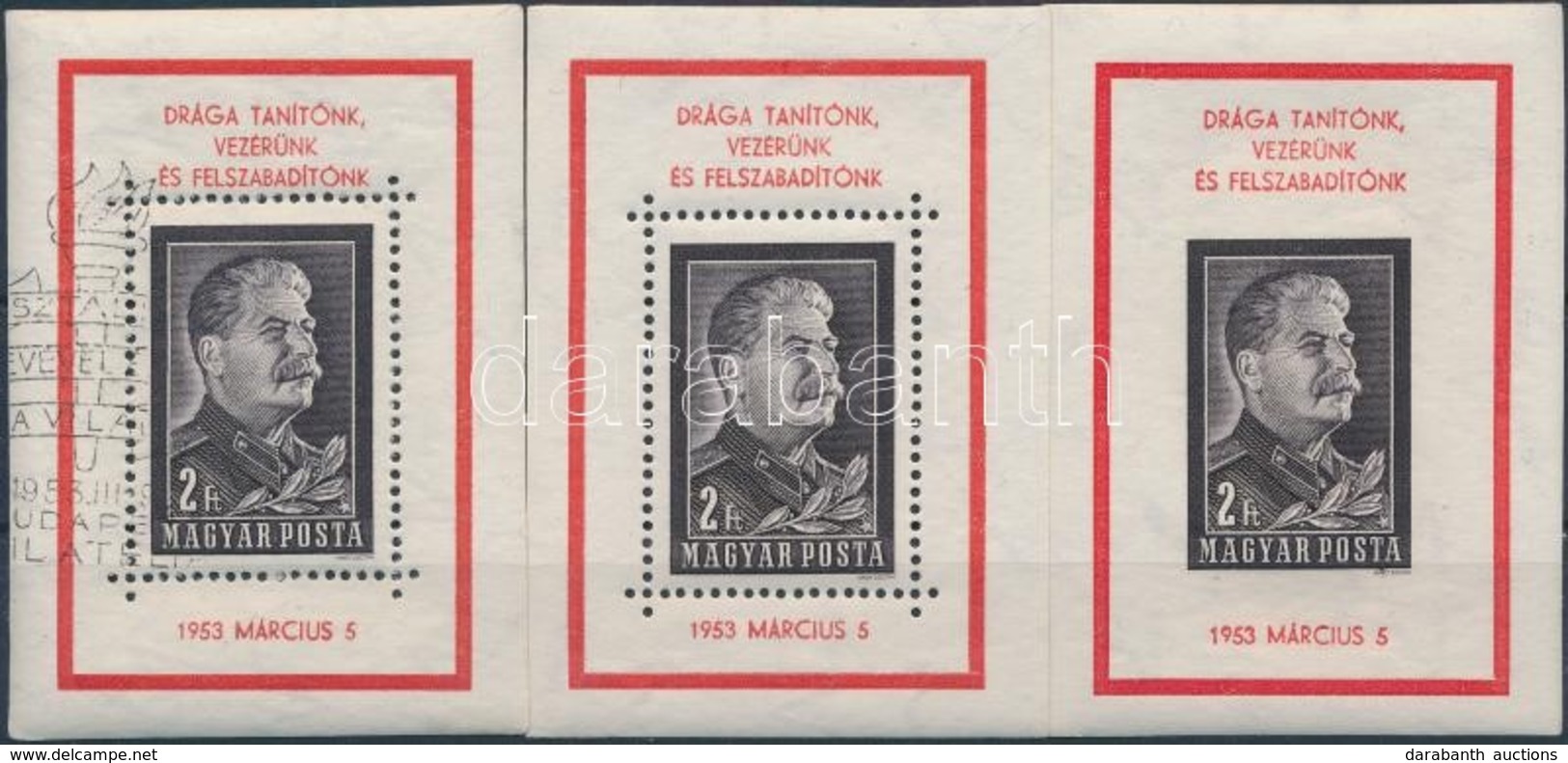 ** O 1953 Sztálin Blokk Fogazott + Fogazott Alkalmi Bélyegzéssel + Vágott / Mi Block 23 Perforated + Imperforate + With  - Autres & Non Classés