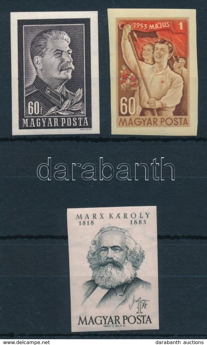 ** 1953 3 Klf Vágott Bélyeg: Sztálin, Május 1, Marx (22.000) / Mi 1296, 1304-1305 Imperforate - Autres & Non Classés