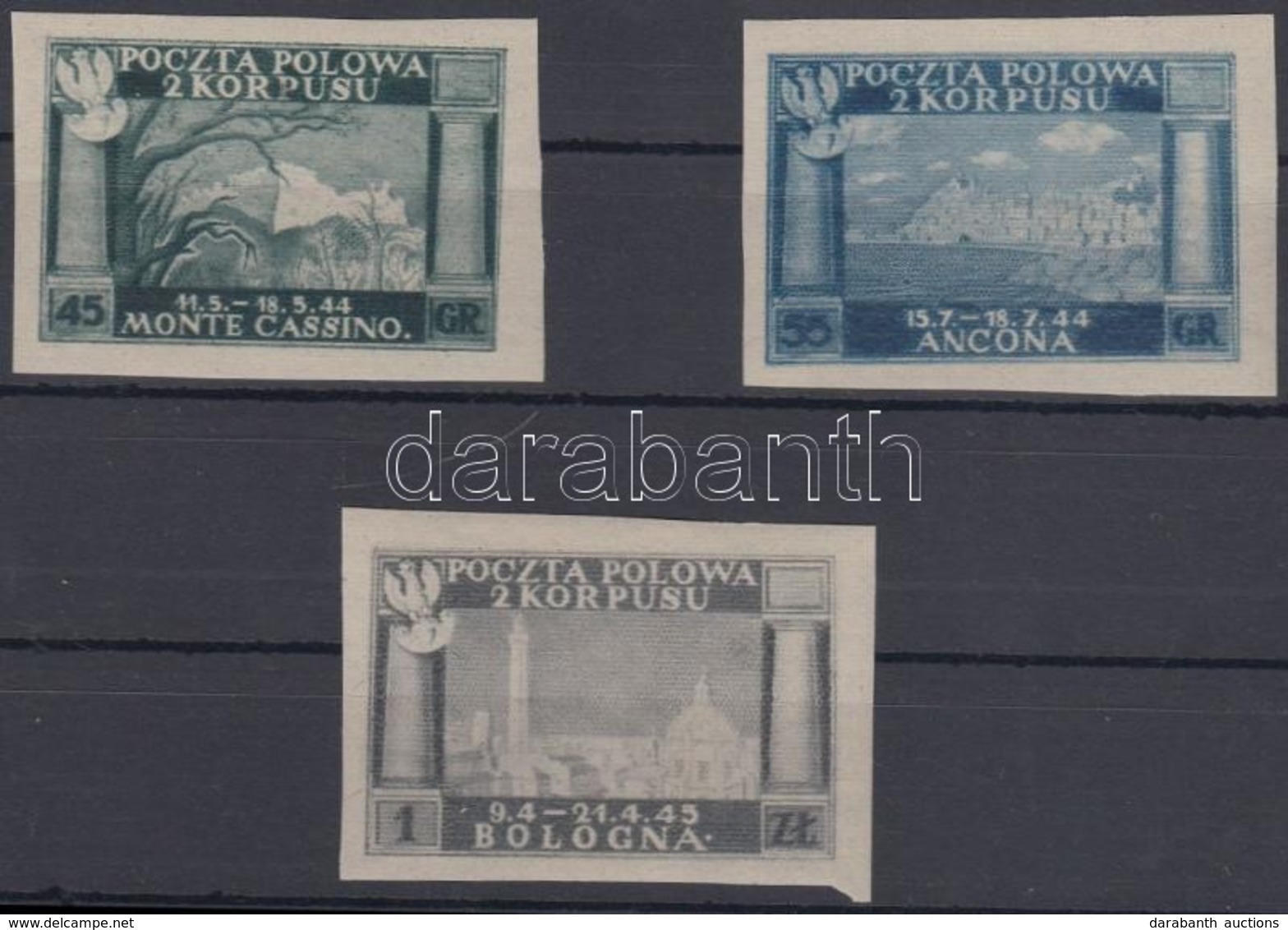 ** Lengyel Hadtest / Polish Corps 1946 Vágott 3 é Teljes Sor, Szignált / Complete Imperforate Set, 3 Values, Sassone 1A- - Autres & Non Classés