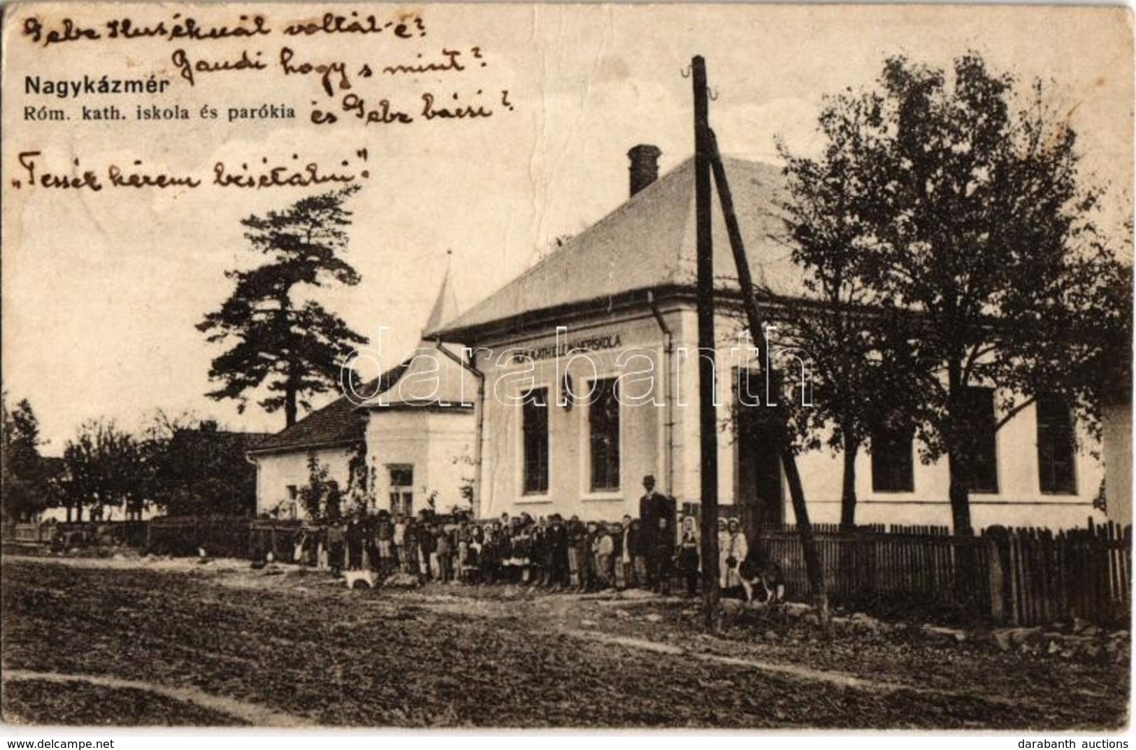 T3 1916 Nagykázmér, Velky Kazimír (Kázmér); Római Katolikus Iskola és Parókia / School And Rectory (fa) - Non Classés