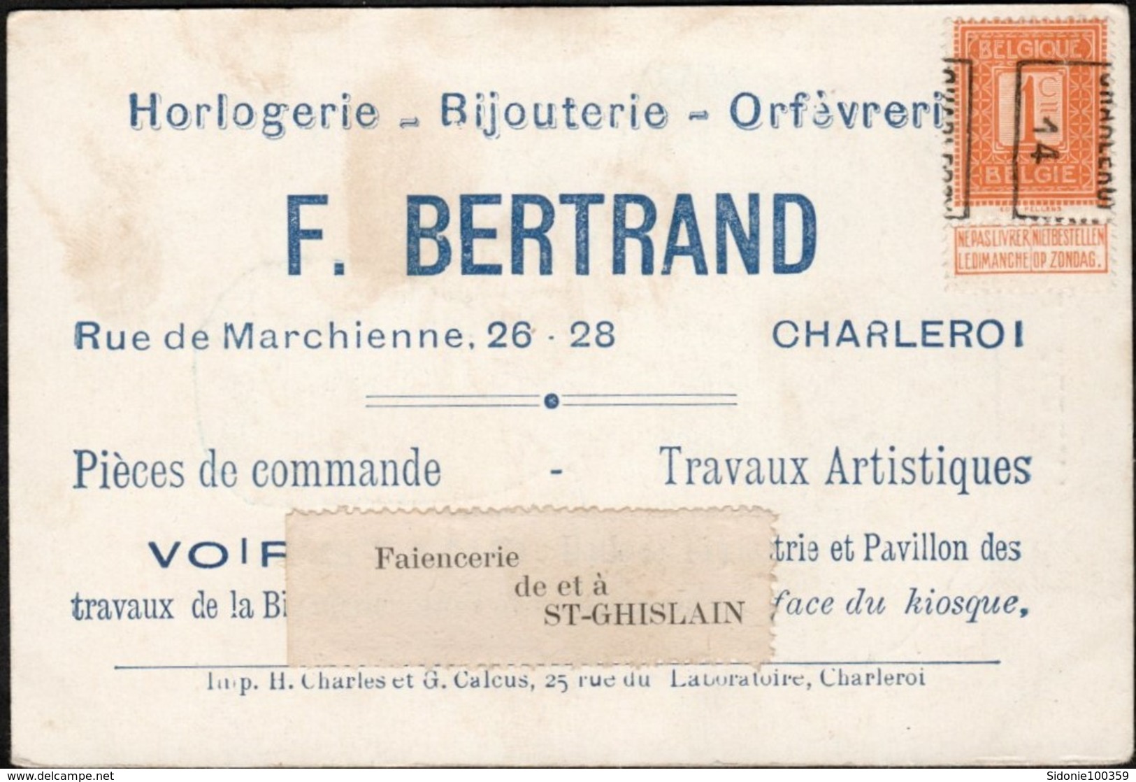 Carte Illustrée Affranchie Avec Un Préoblitéré Envoyée De Charleroi Vers Saint-Ghislain En 1914 - Roulettes 1910-19