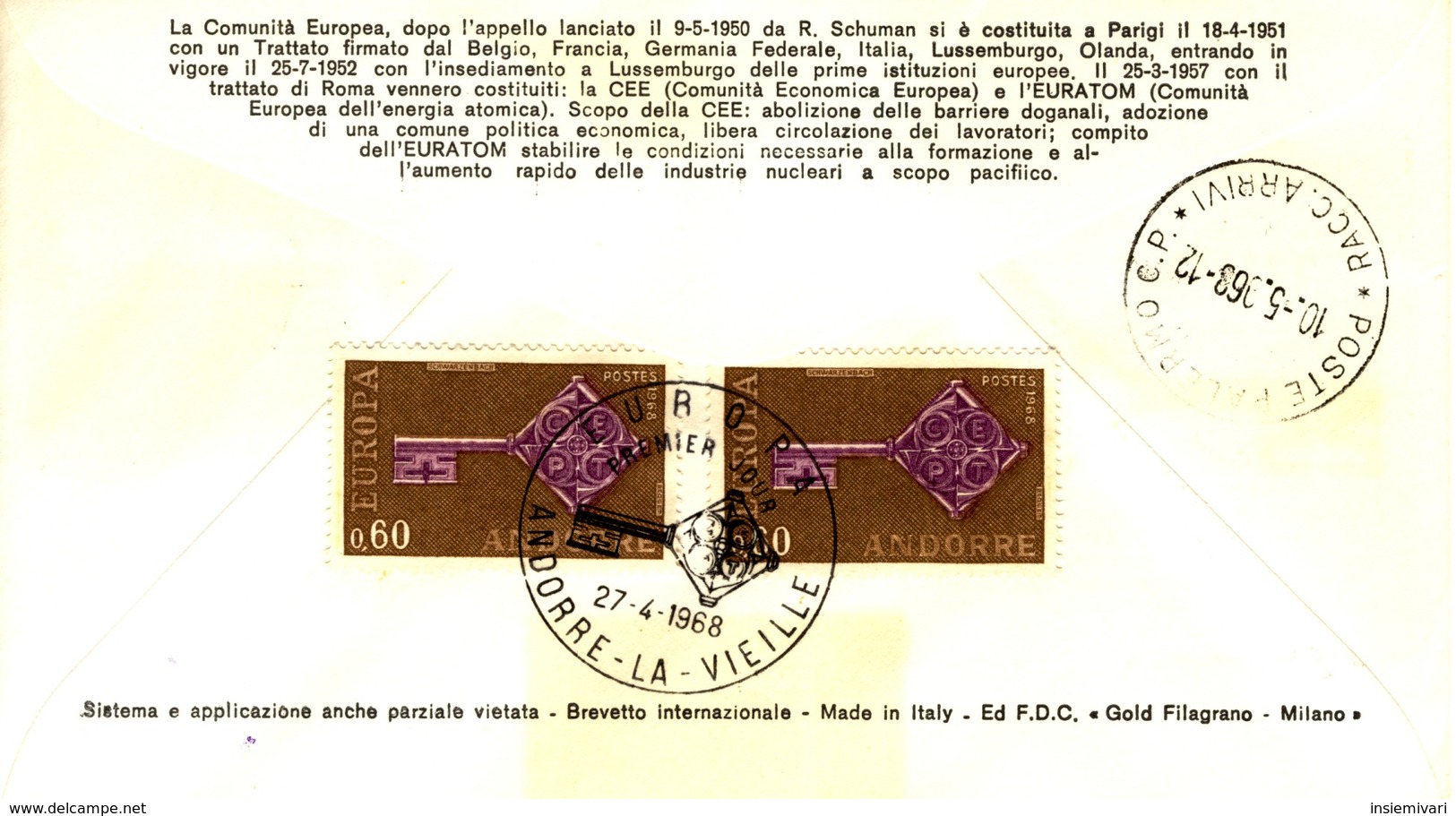 E+1968 - ANDORRA FRANCESE - EUROPA - BUSTA FDC.raccomandata.+5 - Lettres & Documents