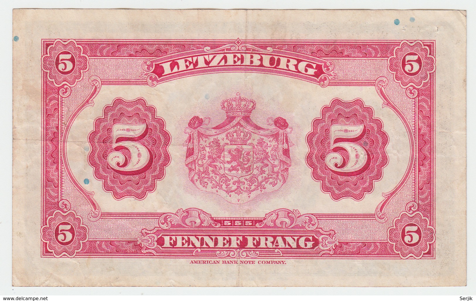 LUXEMBOURG 5 FRANCS 1944 VF Pick 43a 43 A - Luxemburgo