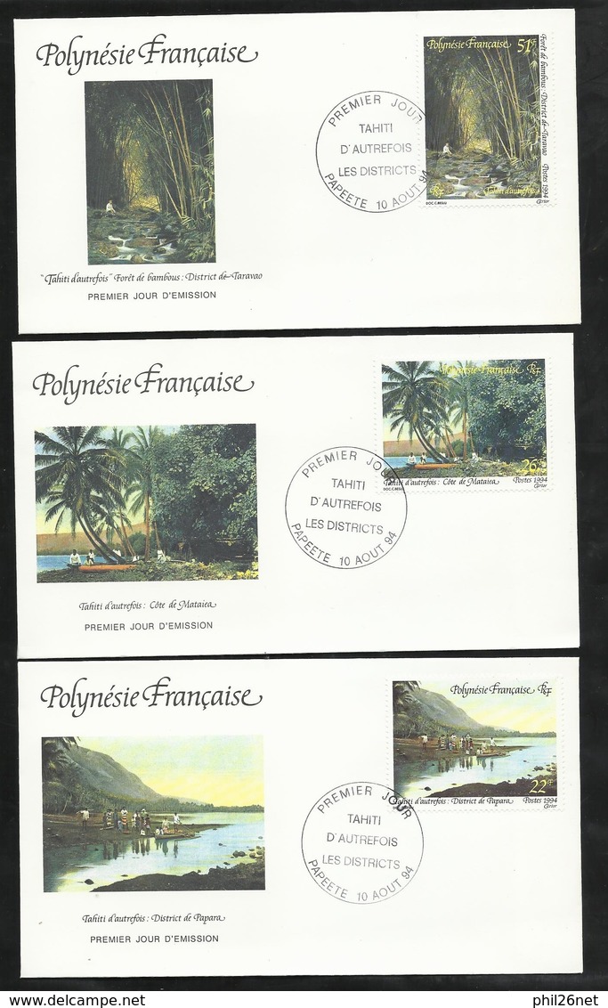 Polynésie 3  Lettres Illustrées  Premier Jour Papeete 10/08/1994 N° 459 à 461  Tahiti D'aurefois Les Districts    TB - Brieven En Documenten