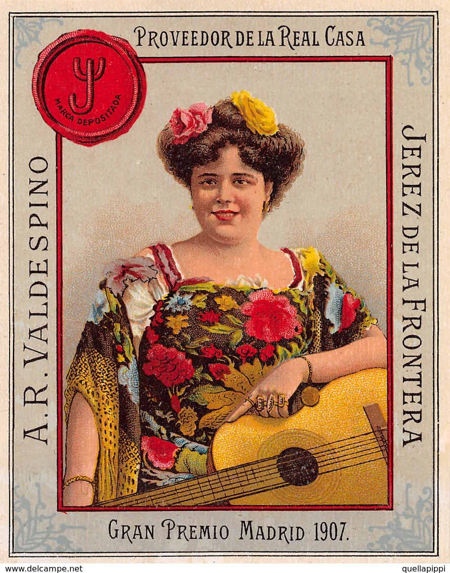 D9245 "A.R. VALDESPINO - PROVEEDOR DE LA REAL CASA - JAREZ DE LA FRONTERA - G. P. MADRID 1907".  ETICHETTA ORIGINALE. - Rum