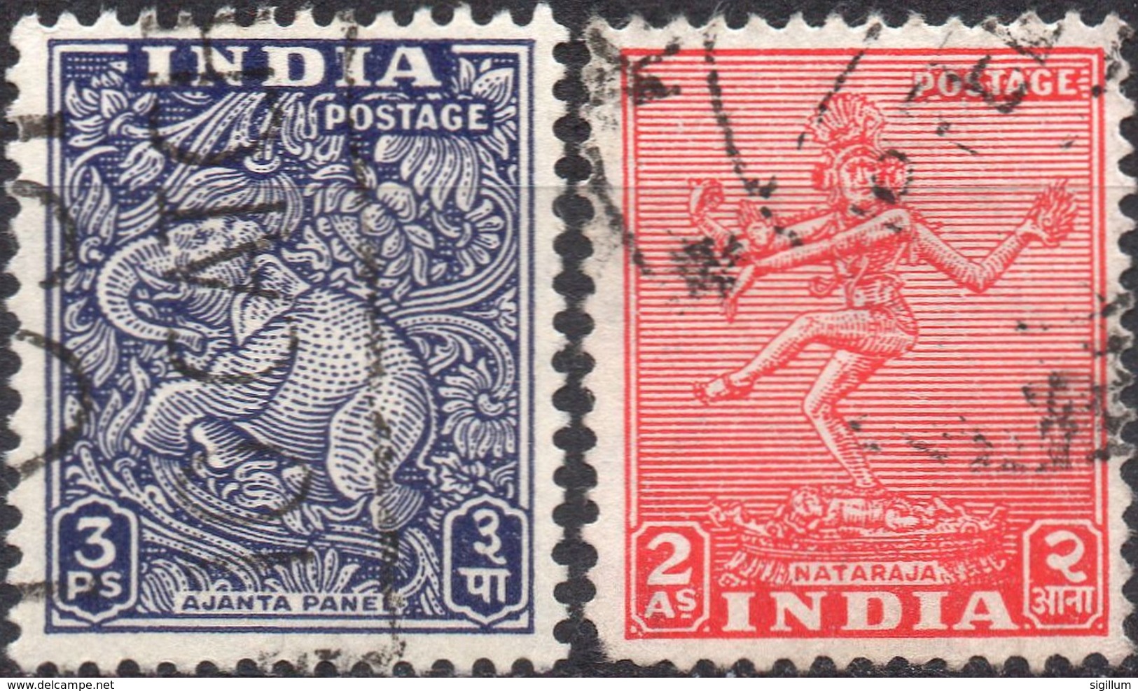 INDIA 1949 - ELEFANTE DIAYANTA + NATARAYA - 2 VALORI USATI - Usados