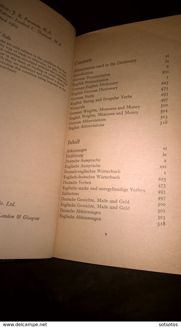 ENGLISH-GERMAN  GERMAN-ENGLISH DICTIONARY: J. KLARK - Ed. COLLINS (London 1969) - Half Leather Bound  - 526 Pages - Dictionnaires