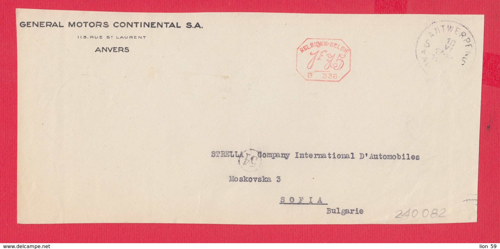 240082 / Belgium - ANVERS 1929 - 1.75 F. (B. 336) - GENERAL MOTORS CONTINENTAL S.A. - Franking Machine , EMA - ...-1959