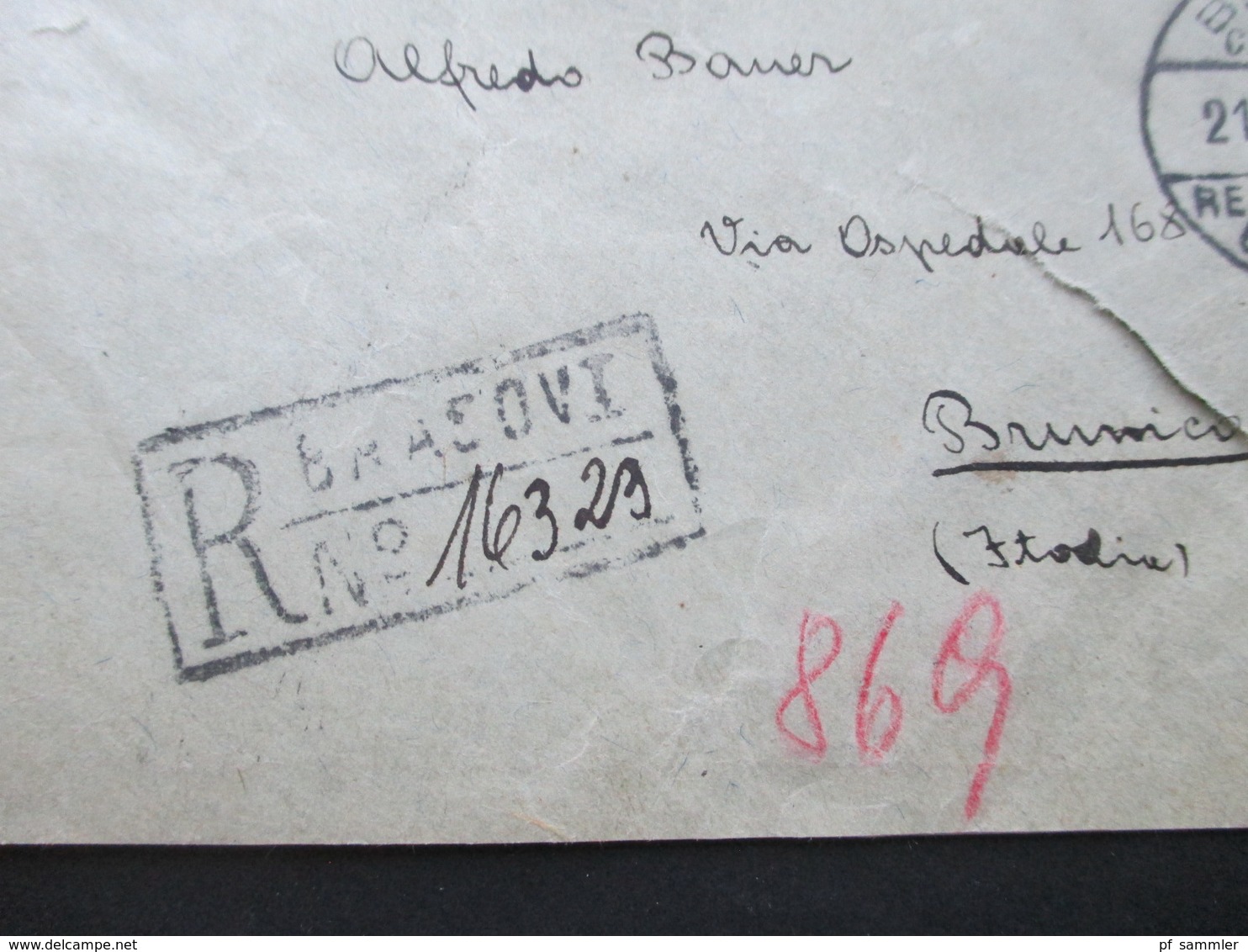 Rumänien 1928 Vierfarbenfrankatur / 4 Marken Einschreiben Brasov Central Recomandate Mit 8 Stempeln Nach Italien - Cartas & Documentos