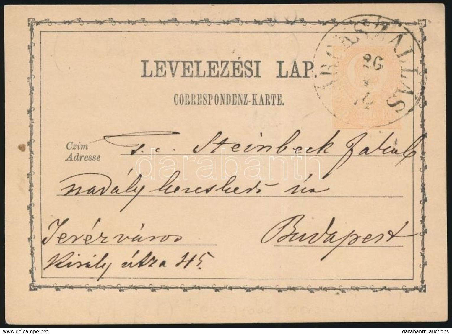 1874 Díjjegyes Levelezőlap ,,ÁROKSZÁLLÁS' - Budapest - Other & Unclassified