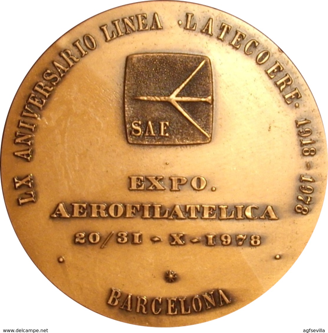 ESPAÑA. MEDALLA LX ANIVERSARIO LINEA LATECOERE 1918-1978. BARCELONA. ESPAGNE. SPAIN MEDAL - Professionali/Di Società