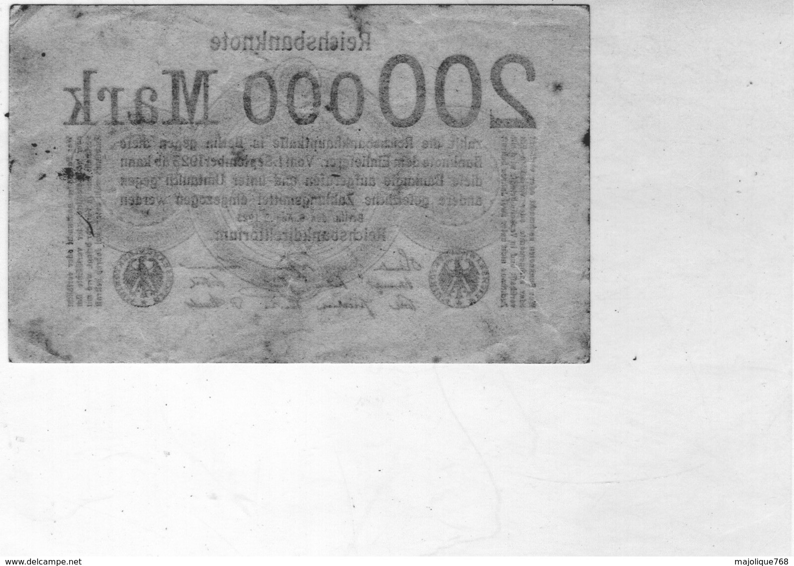 Billet De 200,000 Mark - En S U P - Le 9 Août 1923 - Uni Face - - 200 Mrd. Mark