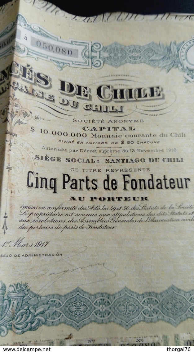 BANQUE FRANCAISE DU CHILI 1917 BONS AU PORTEUR - Sin Clasificación