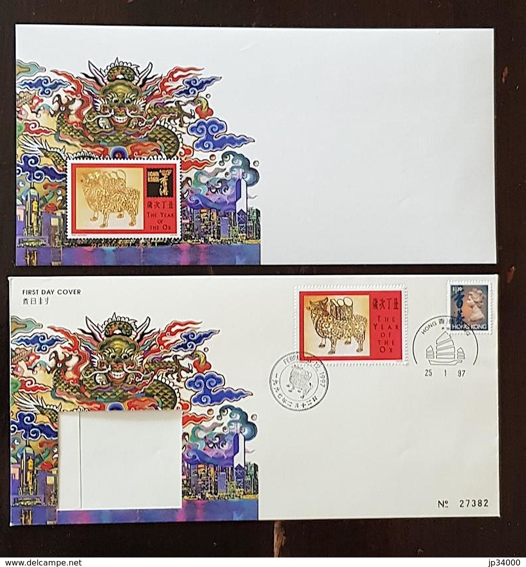 HONG KONG Bloc Gommé Doré à L'or Fin YEAR OF THE OX. 1997 + FDC Premier Jour - Blokken & Velletjes