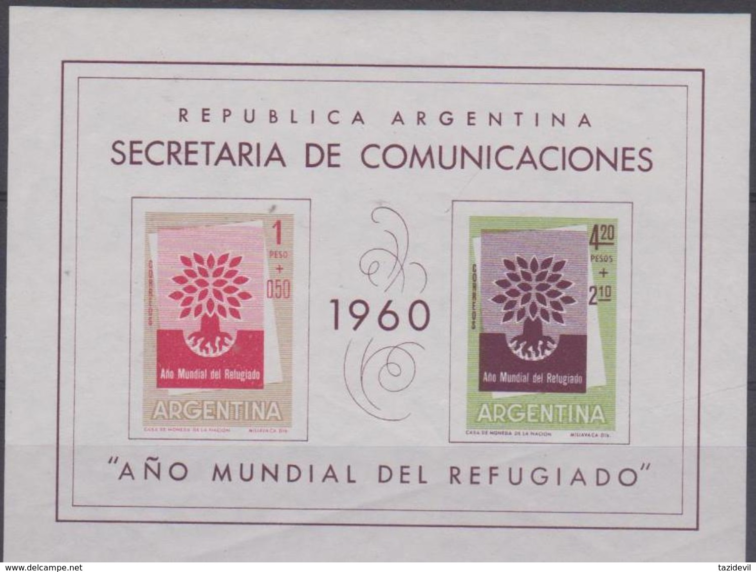 ARGENTINA - 1960 Refugee Year Souvenir Sheet. Scott B25. MNH ** - Blocchi & Foglietti