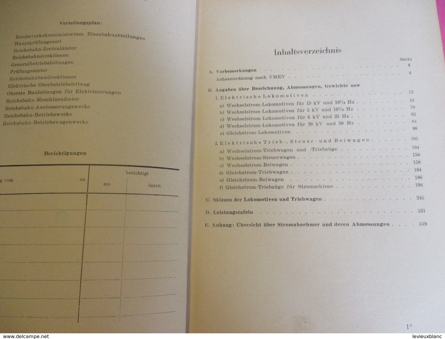 Train / Brochure En Allemand/ Merkbuch Fûr Die Fahrzeuge Der REISCHSBAHN/Locomotives électriques/1941   TRA45 - Chemin De Fer