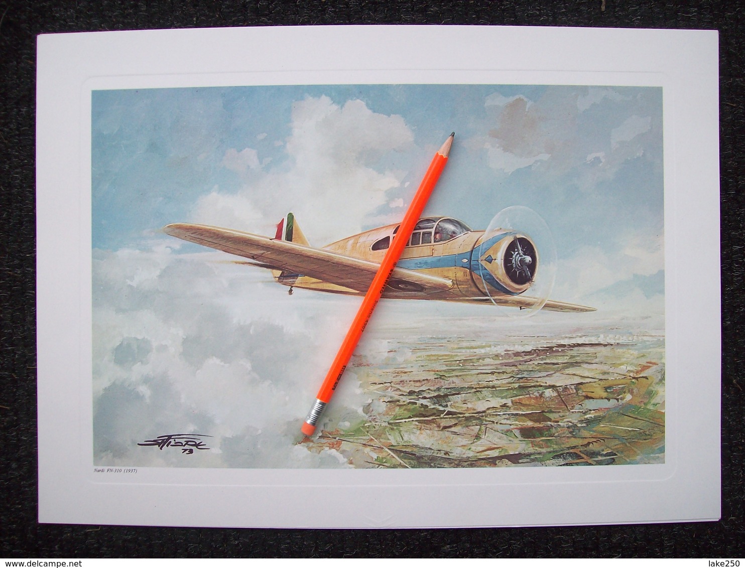 STAMPA AEREO  NARDI FN-310  1937    CON DISEGNO DI AMLETO FIORE - Posters