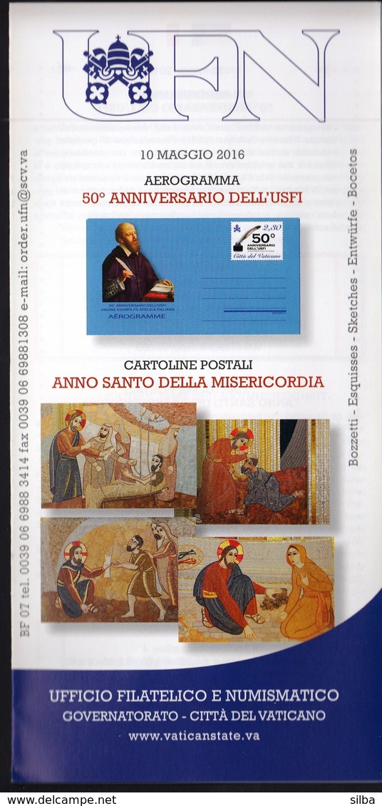 Vatican 2016 / Aerogramme 50th Ann. Of USFI, Postcard Holy Year Of Mercy / Prospectus, Leaflet, Brochure - Brieven En Documenten