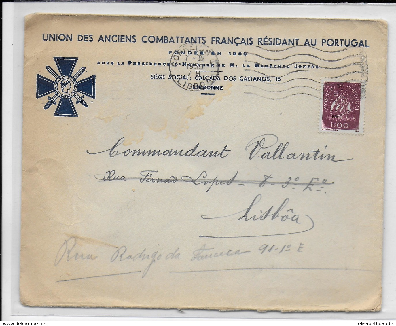 PORTUGAL - 1950 - ENVELOPPE ILLUSTREE "UNION DES ANCIENS COMBATTANTS FRANCAIS RESIDANT AU PORTUGAL" De LISBOA - Briefe U. Dokumente