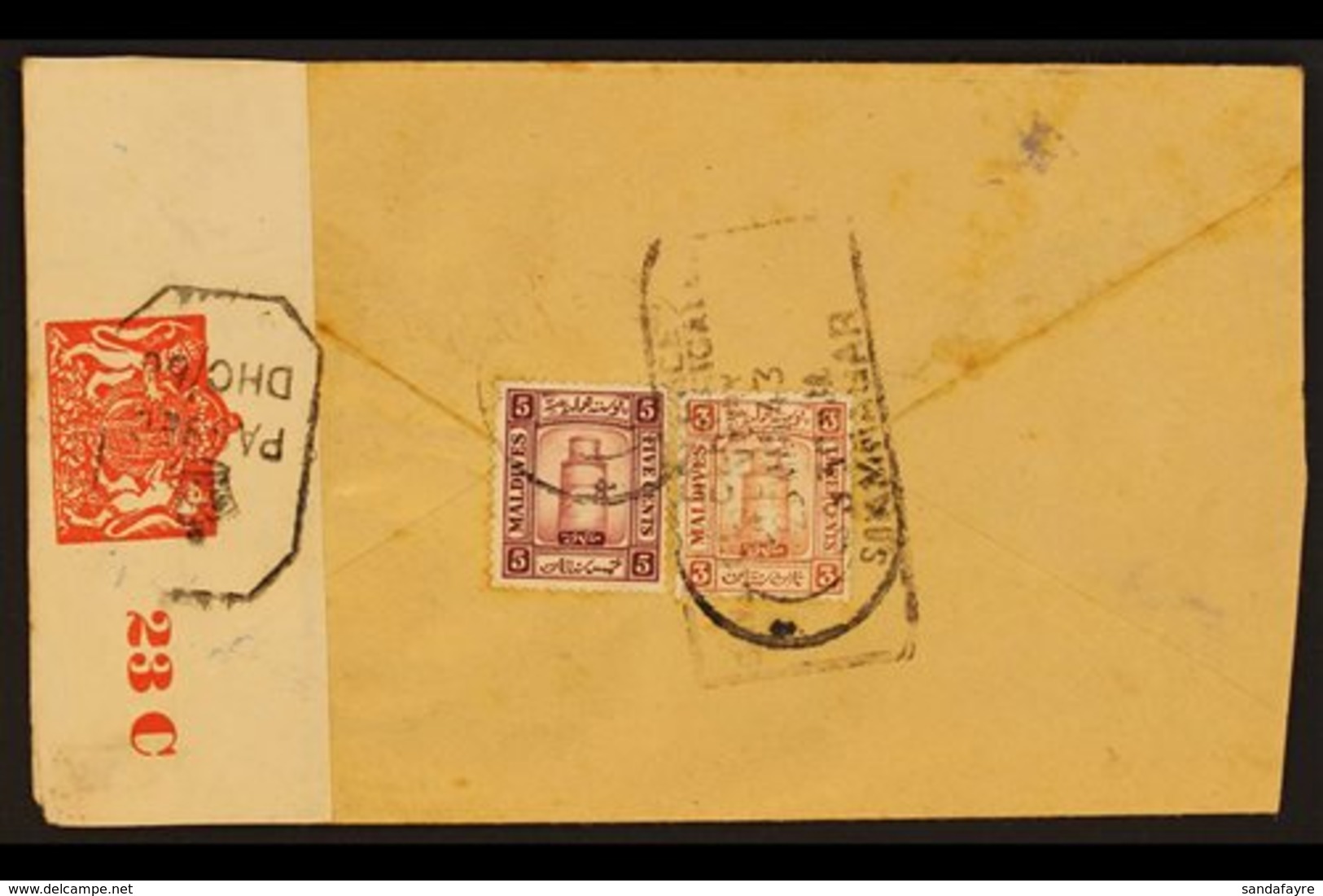 1943-5 CENSORED COVERS  3 Attractive Censored Covers Franked Minaret 3c Red Brown And 5c Purple With Censor Tape And Mar - Maldiven (...-1965)